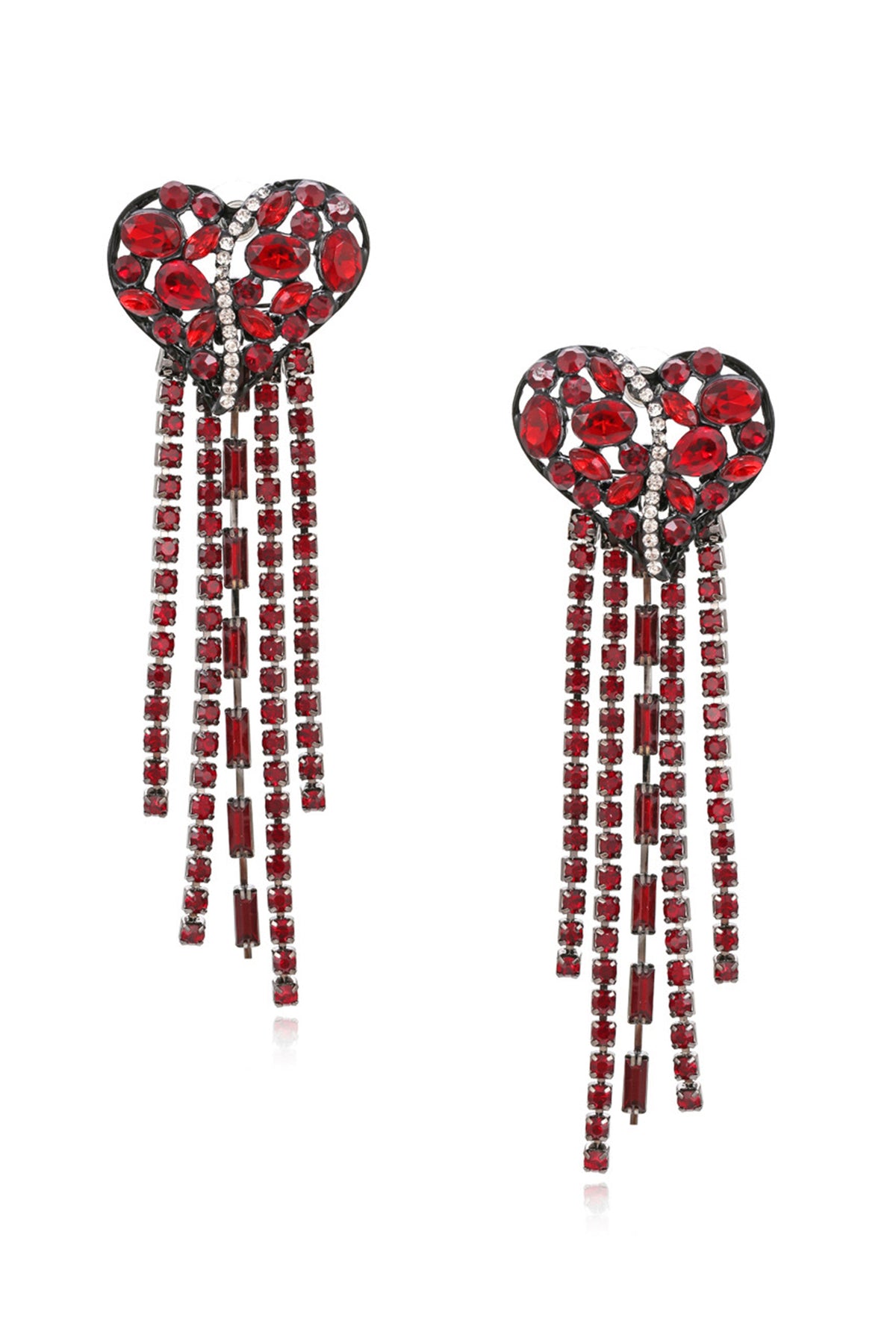 Heart Tassel Rhinestone Earrings E4983