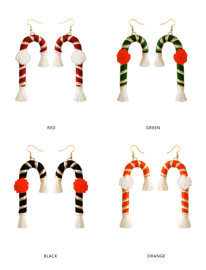 Christmas Crutch Texile Tassel Earrings E5035