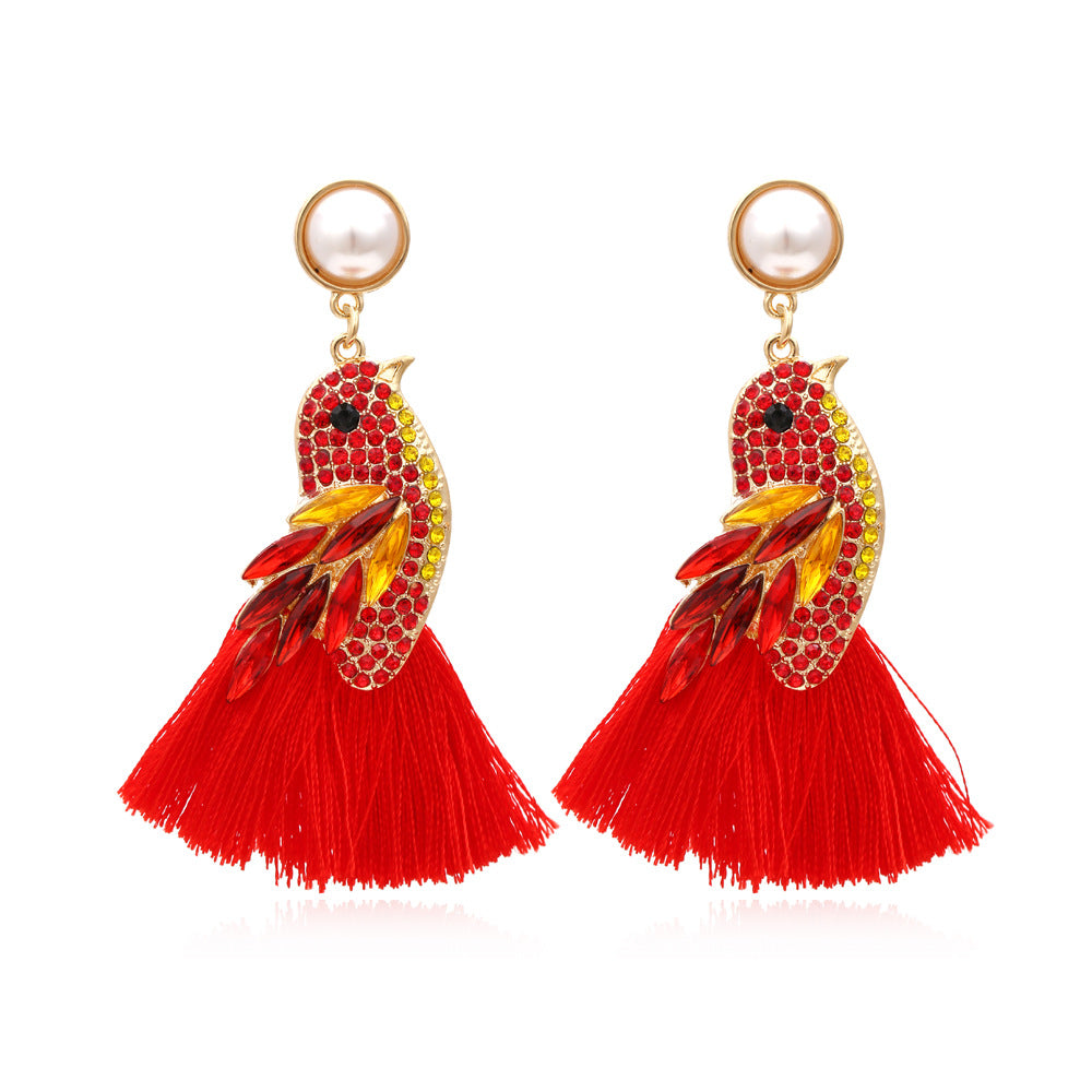 Bird Rhinestone Tassel Earrings E5043