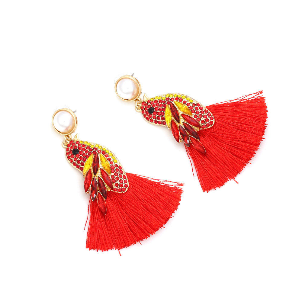 Bird Rhinestone Tassel Earrings E5043