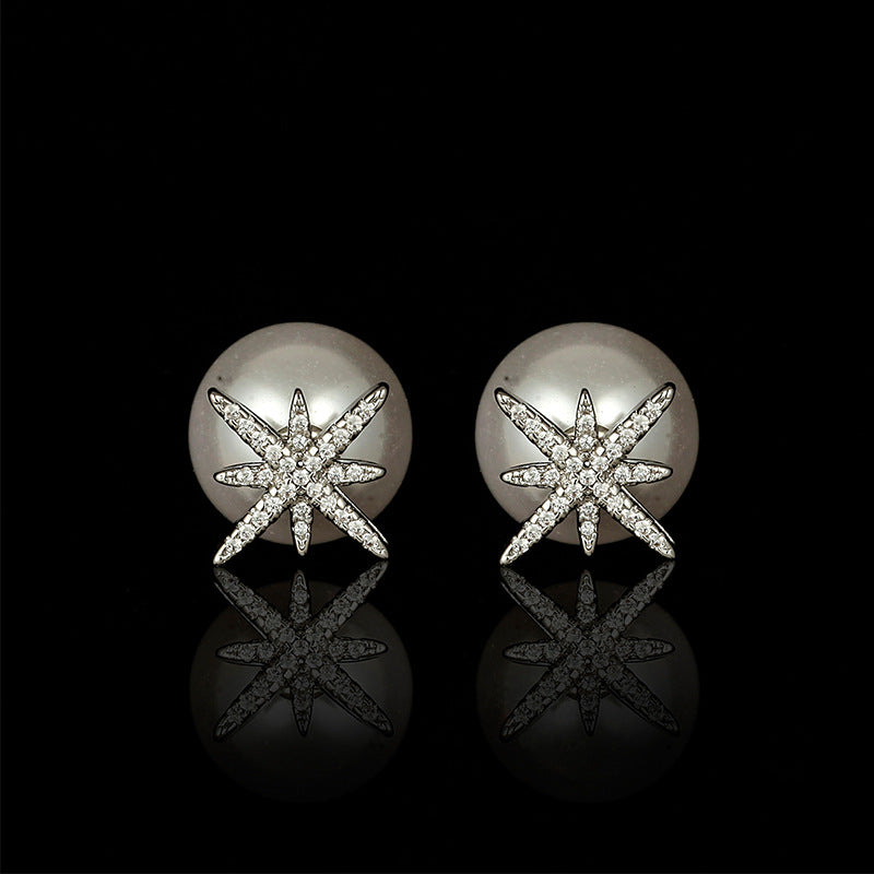 Star Rhinestone Pearl Stud Earrings E5108