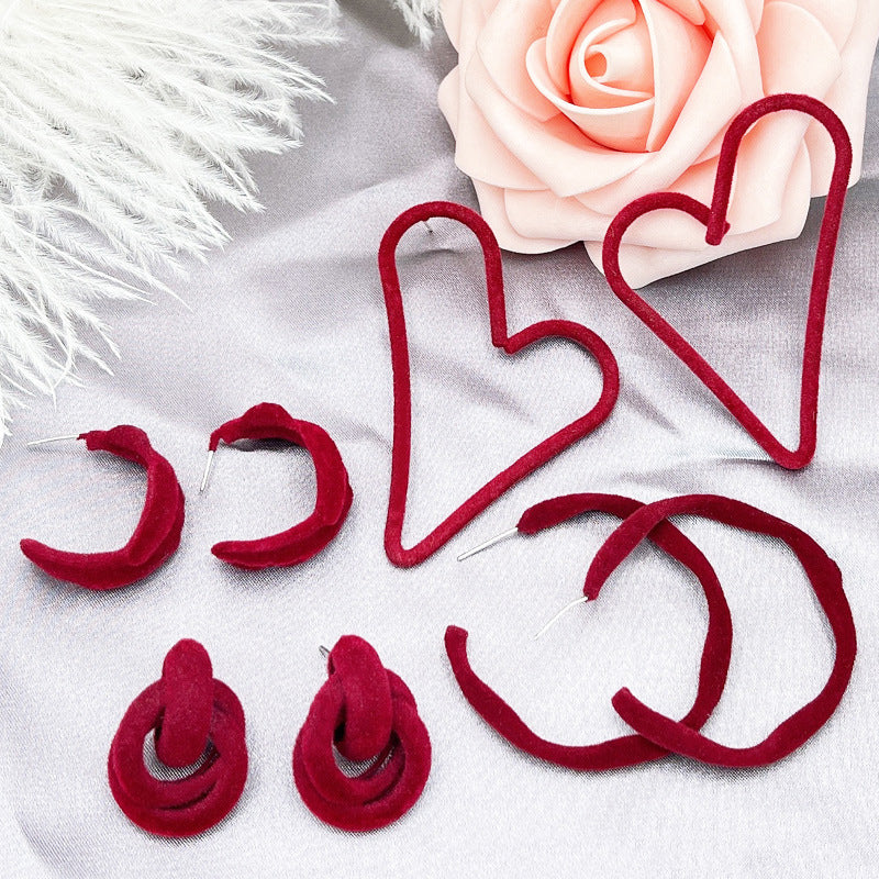 Heart Flocking Alloy Hoop Earrings E5124