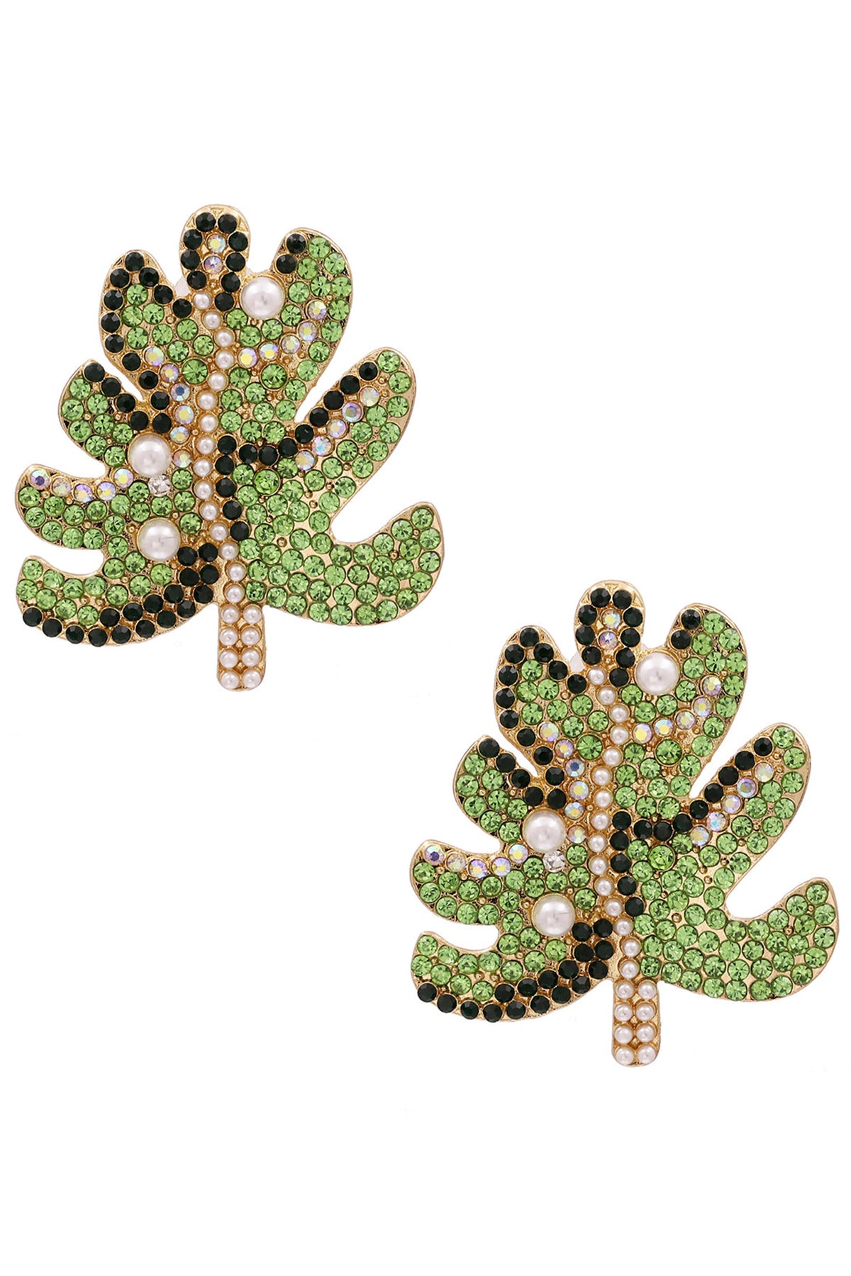 Leaf Rhinestone Stud Earrings E5136