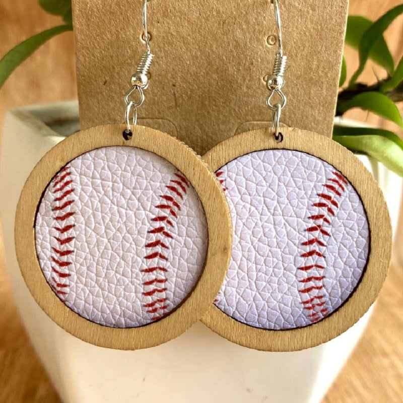 Tennis Leather Wooden Earrings E5182