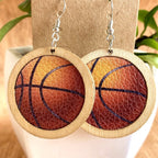Basketball Leather Wooden Earrings E5184