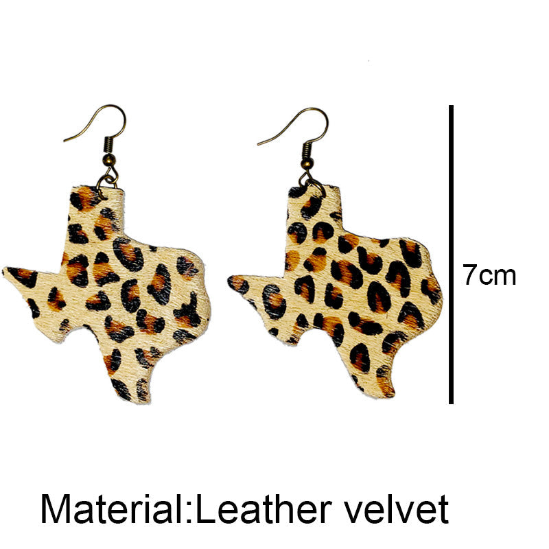 Texas Map Animal Printed Leather Earrings E5185