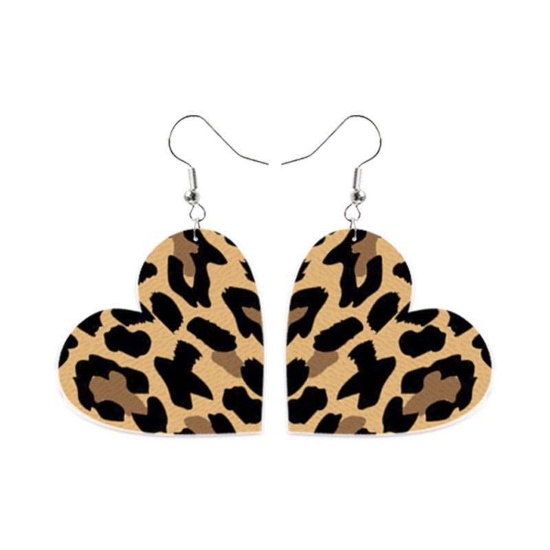 Heart Animal Printed Leather Earrings E5187