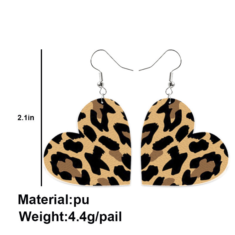 Heart Animal Printed Leather Earrings E5187