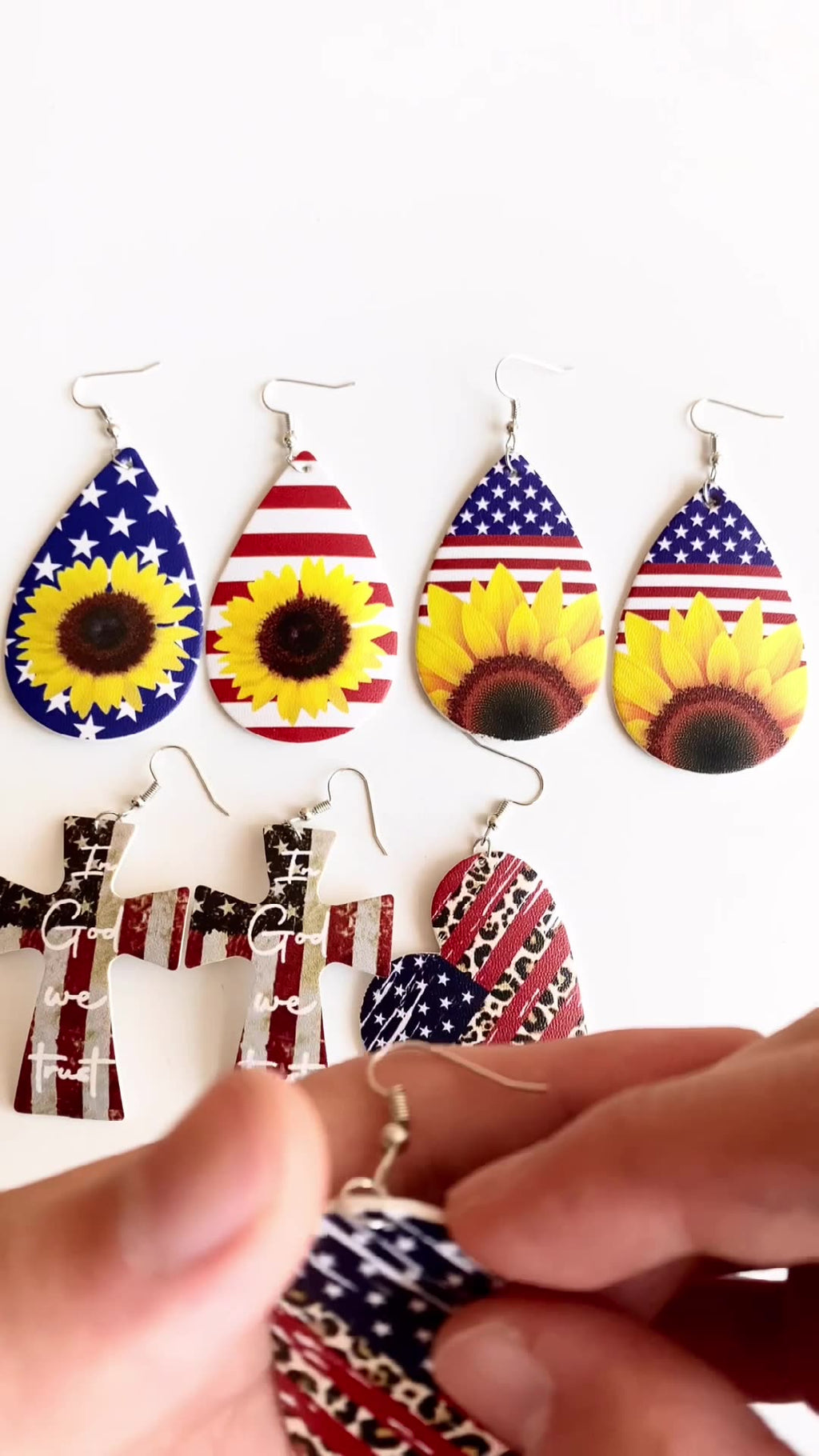Heart American flag Leather Earrings E5189
