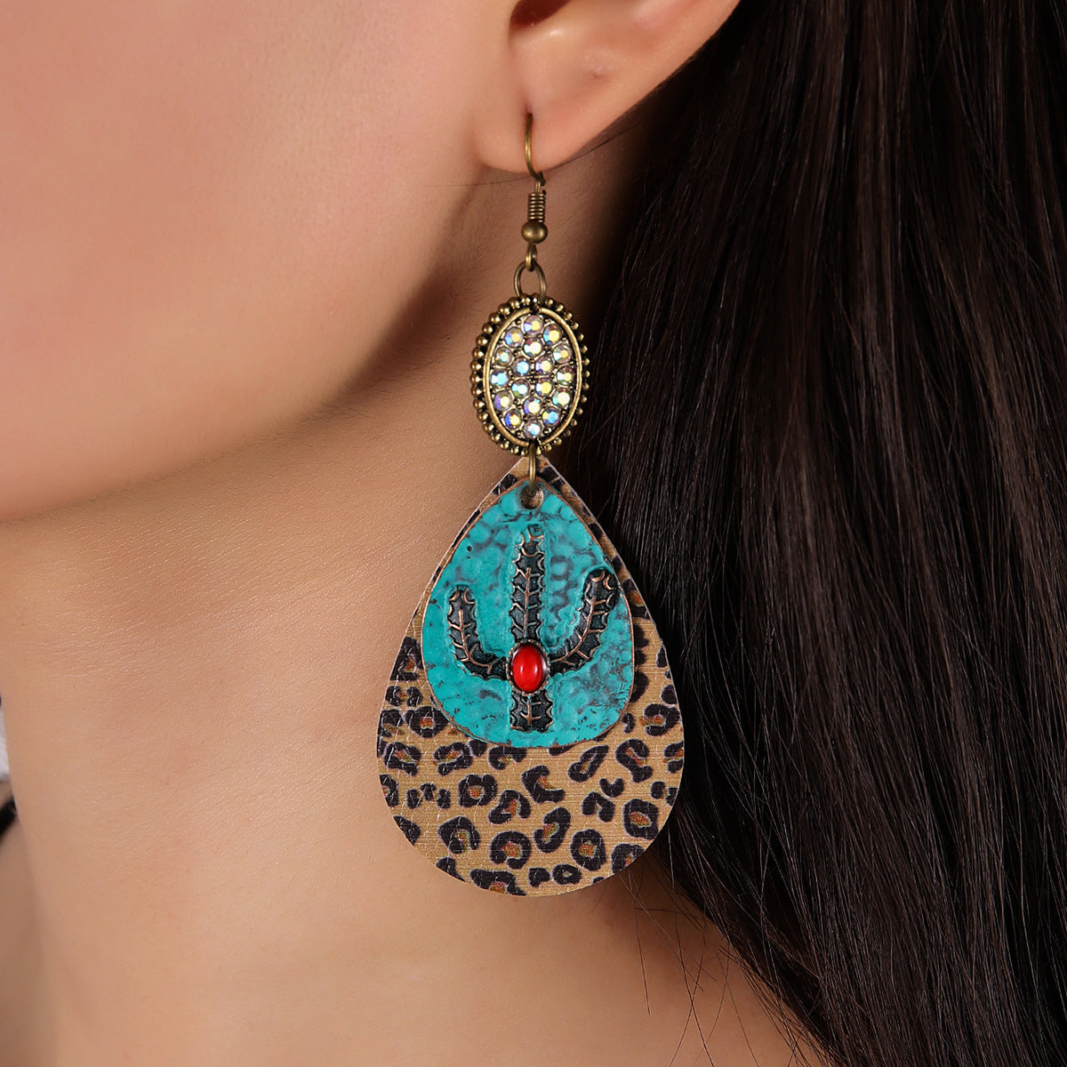 Cactus Animal Printed Leather Earrings E5283