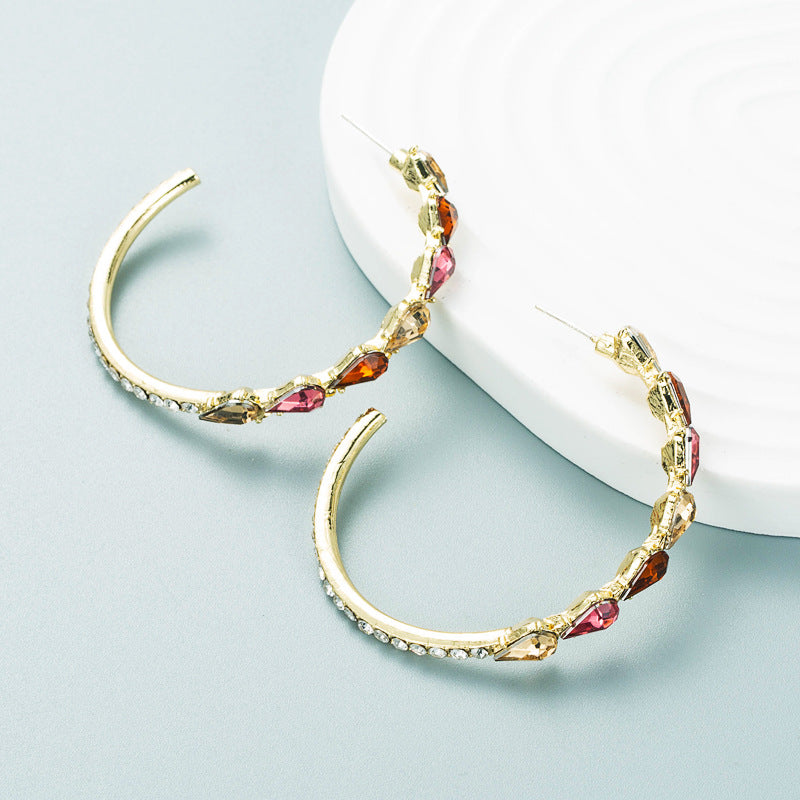 Glass Drill Teardrop Hoop Earrings E5290