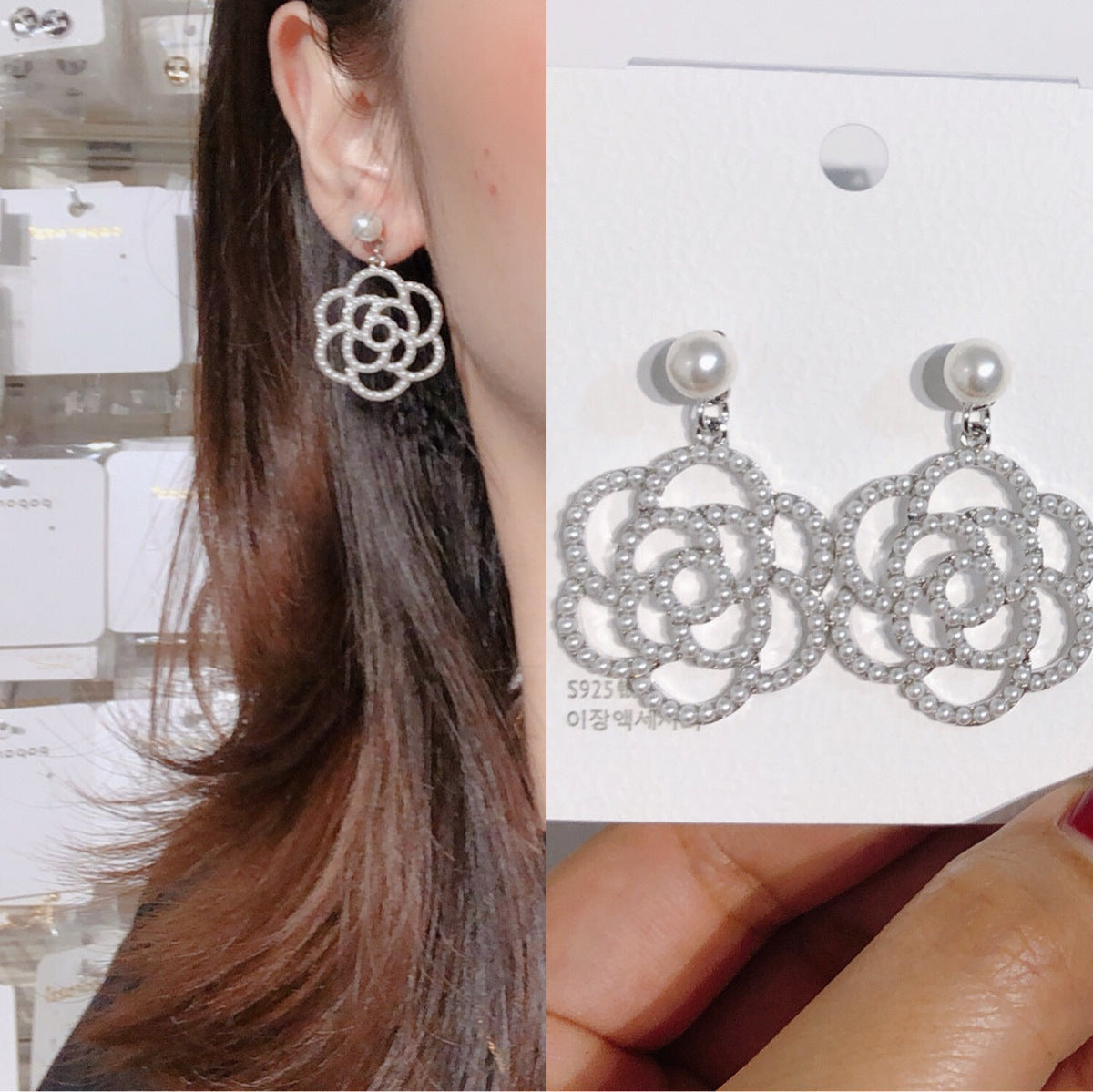 Camellia Flower Pearl Earrings E5325
