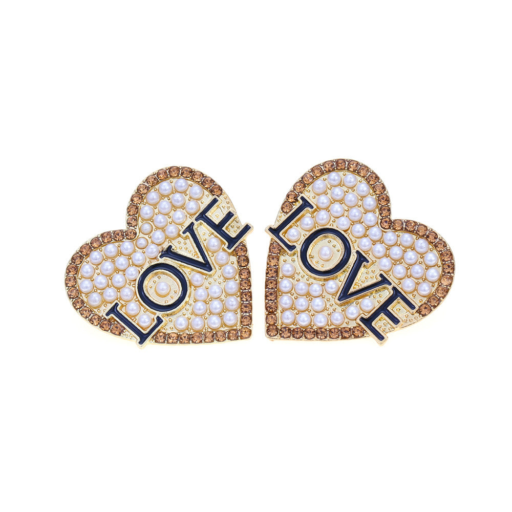 LOVE Heart Rhinestone Stud Earrings E5336