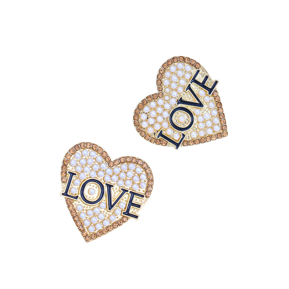 LOVE Heart Rhinestone Stud Earrings E5336