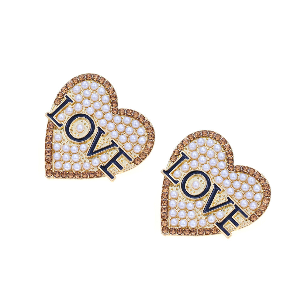LOVE Heart Rhinestone Stud Earrings E5336