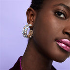 Leaf Rhinestone Hoop Earrings E5339