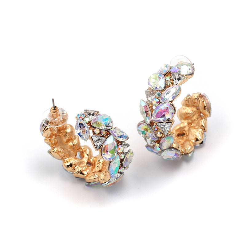 Leaf Rhinestone Hoop Earrings E5339