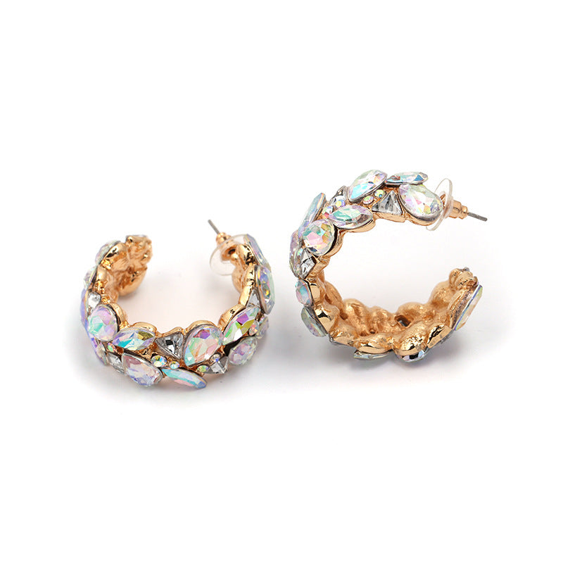 Leaf Rhinestone Hoop Earrings E5339