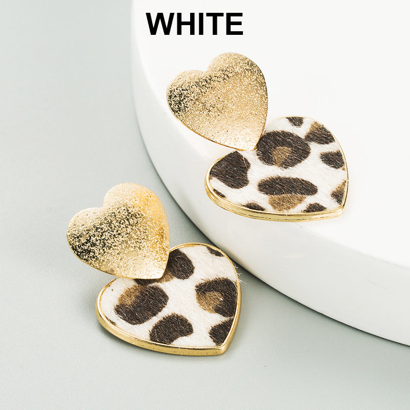 Heart Animal Printed Alloy Earrings E5395
