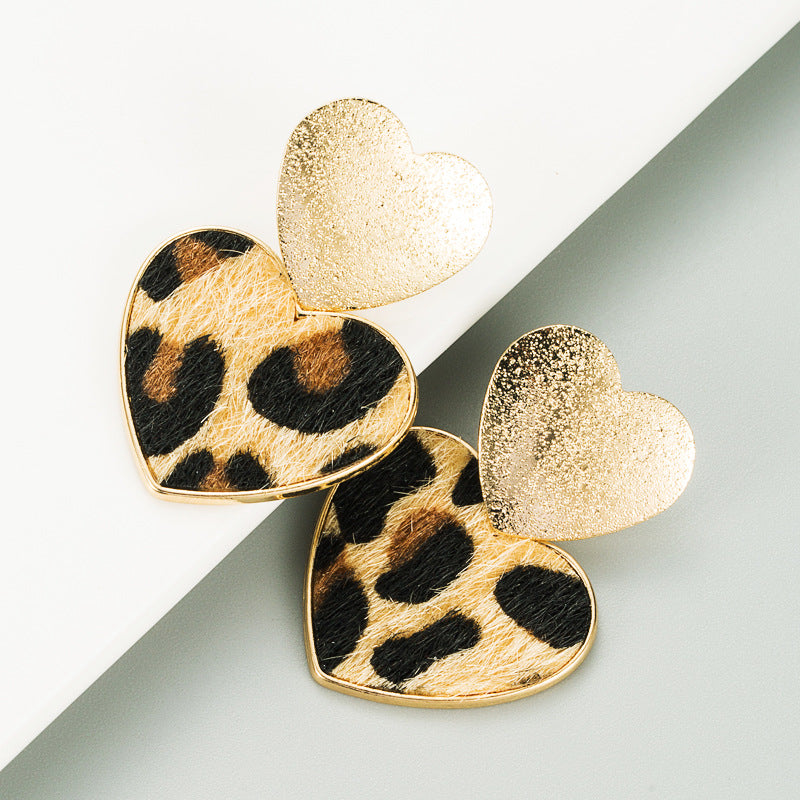 Heart Animal Printed Alloy Earrings E5395