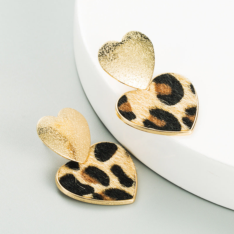 Heart Animal Printed Alloy Earrings E5395