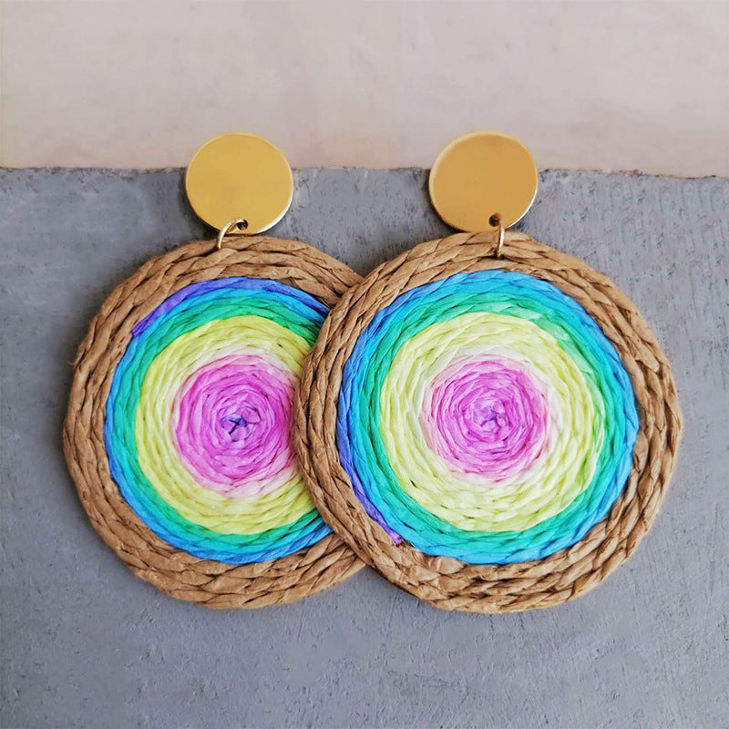 Disc Shaped Rattan Earrings E6074