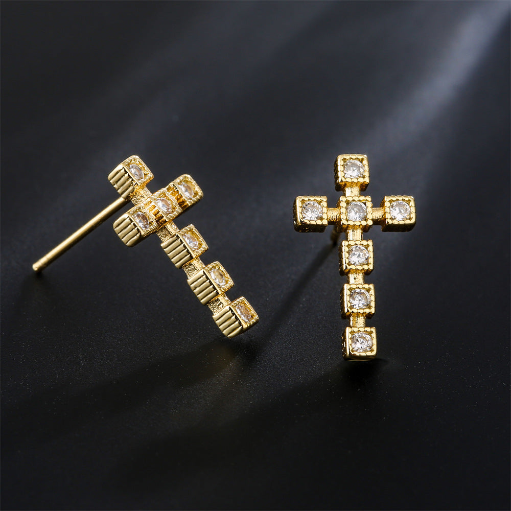 Cross Cubic Zirconia Stud Earrings E6100