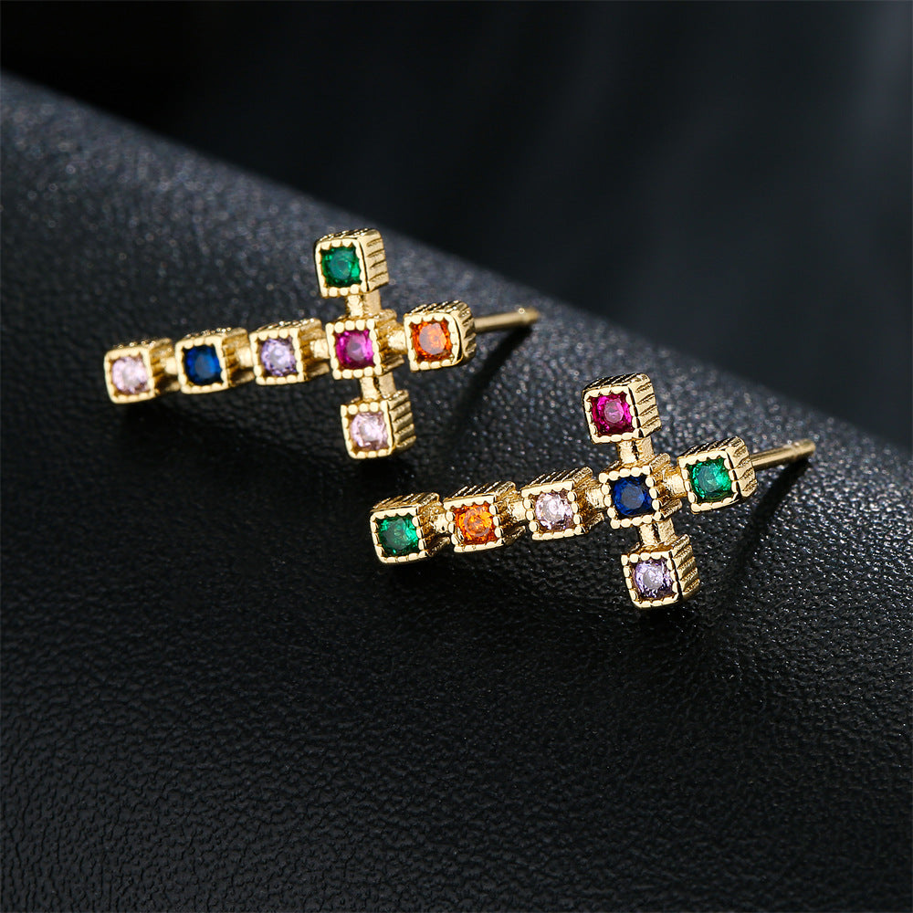Cross Cubic Zirconia Stud Earrings E6100