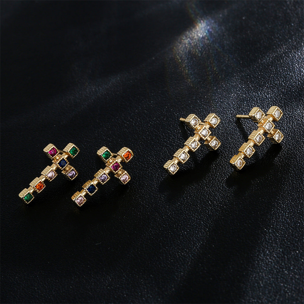 Cross Cubic Zirconia Stud Earrings E6100