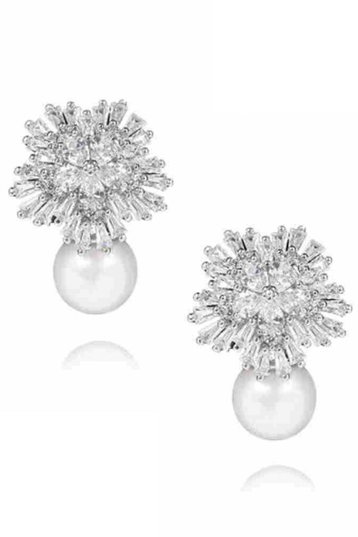 Snowflake Cubic Zirconia Pearl Earrings E6104