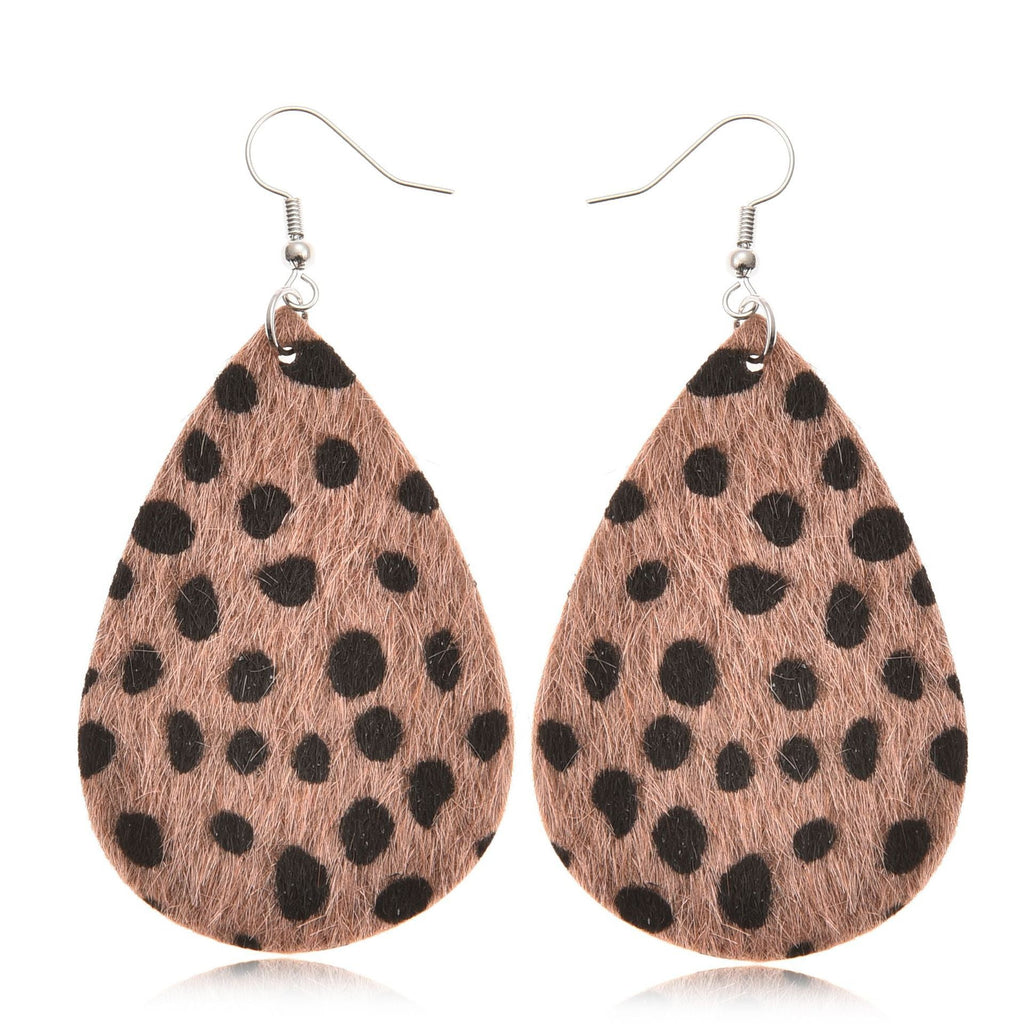 Animal Printed Teadrop Leather Earrings E6298