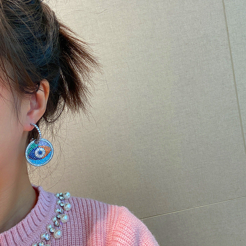 Evil Eye Disc Cubic Zirconia Earrings E6400