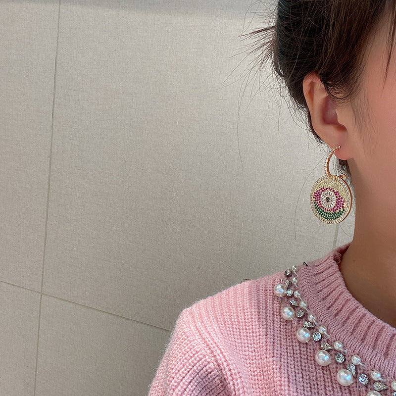 Evil Eye Disc Cubic Zirconia Earrings E6400