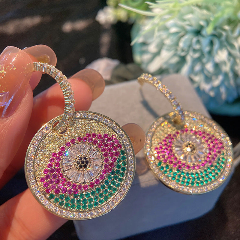 Evil Eye Disc Cubic Zirconia Earrings E6400
