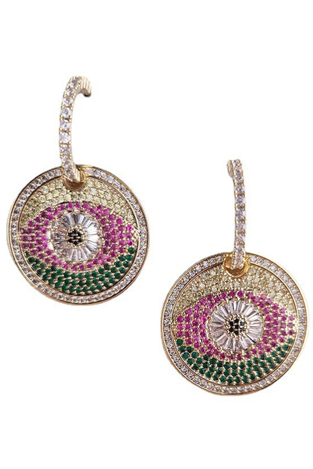 Evil Eye Disc Cubic Zirconia Earrings E6400