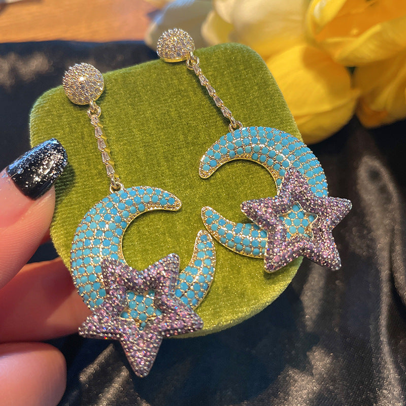 Star Moon Cubic Zirconia Earrings E6409