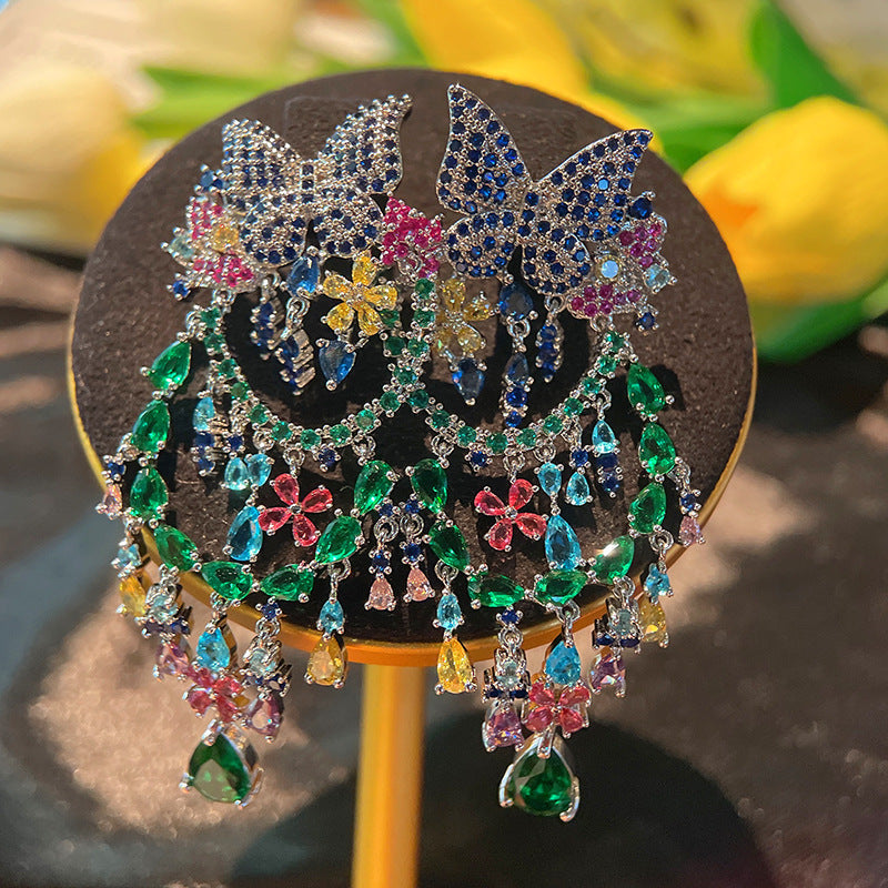 Butterfly Tassel Cubic Zirconia Earrings E6410