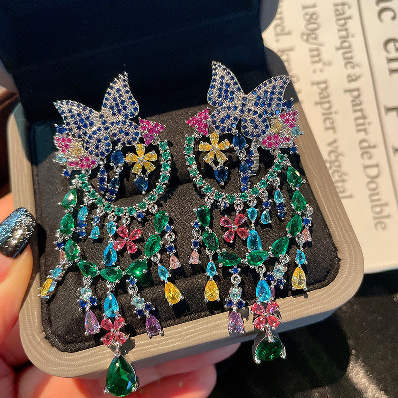 Butterfly Tassel Cubic Zirconia Earrings E6410