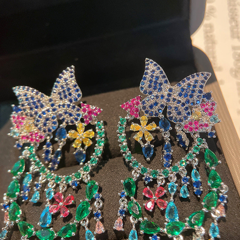 Butterfly Tassel Cubic Zirconia Earrings E6410
