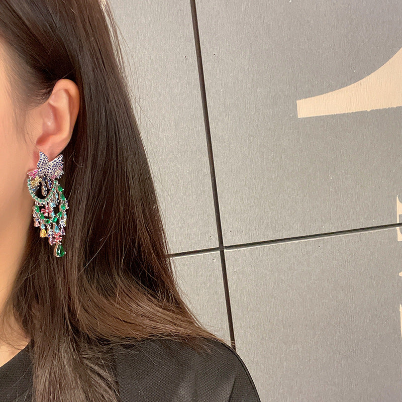 Butterfly Tassel Cubic Zirconia Earrings E6410
