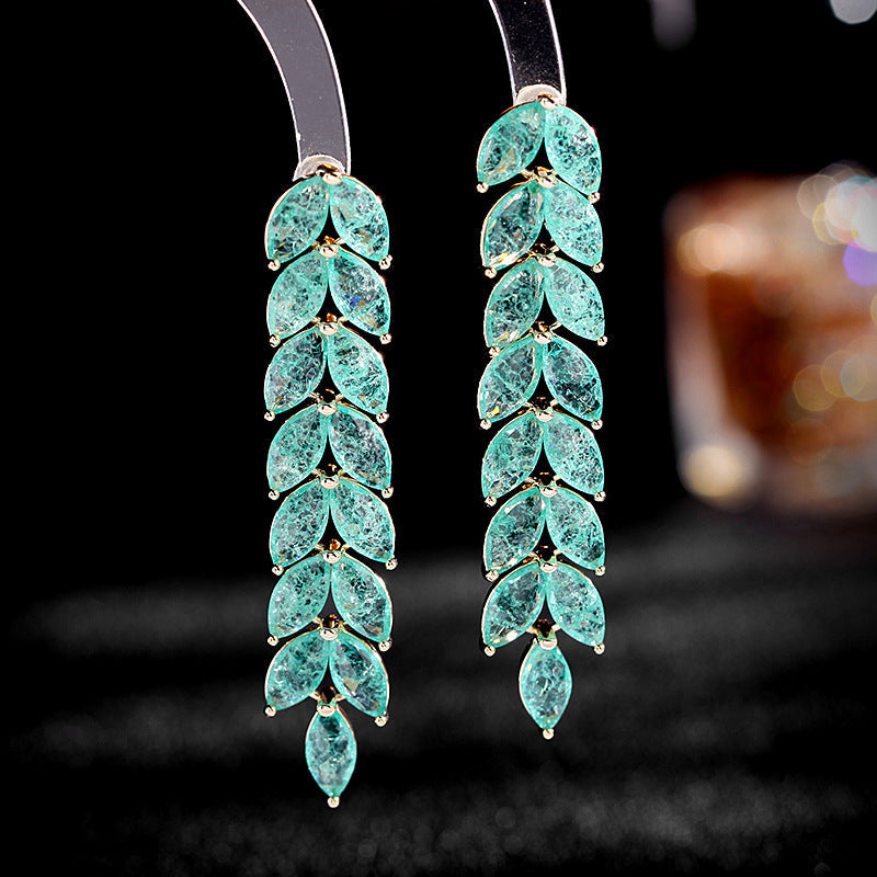 Leaf Tassel Cubic Zirconia Earrings E6449