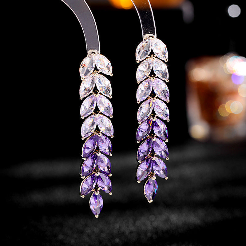Leaf Tassel Cubic Zirconia Earrings E6449
