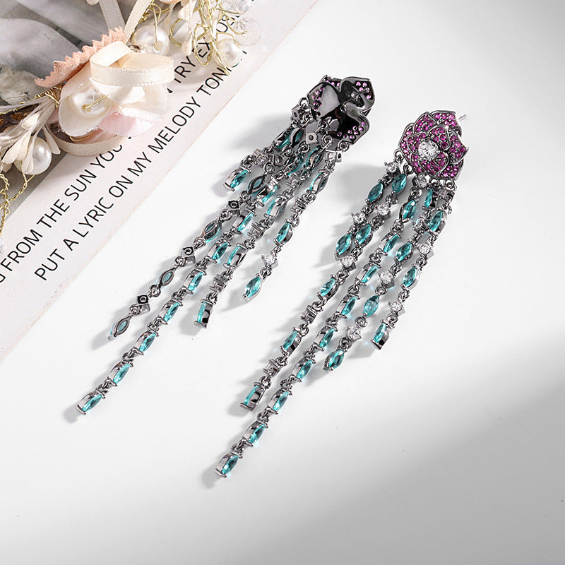 Rose Tassel Cubic Zirconia Earrings E6450