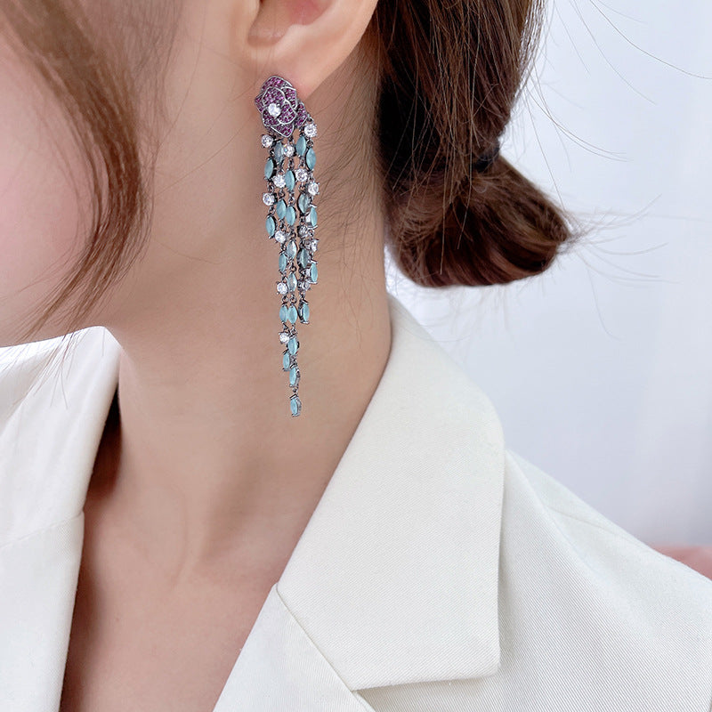 Rose Tassel Cubic Zirconia Earrings E6450