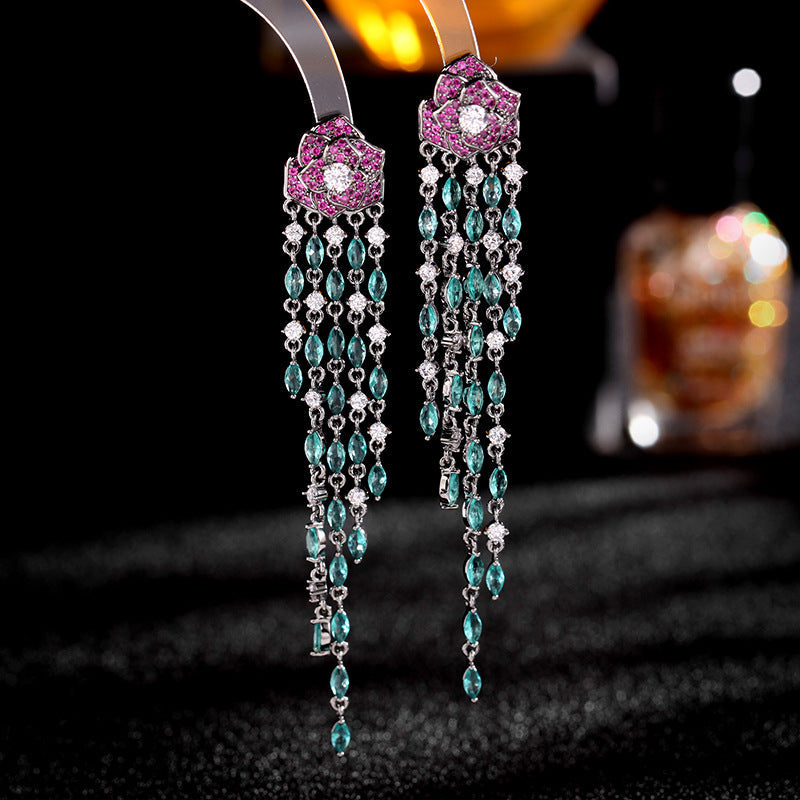 Rose Tassel Cubic Zirconia Earrings E6450