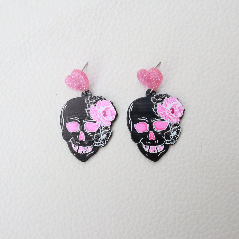 Floral Skull Acrylic Earrings E6490