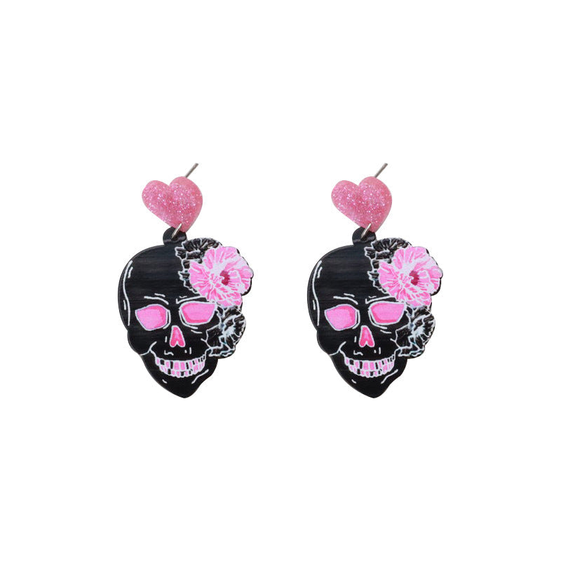 Floral Skull Acrylic Earrings E6490
