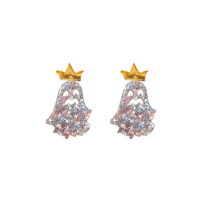 Crown Ghost Acrylic Earrings E6493