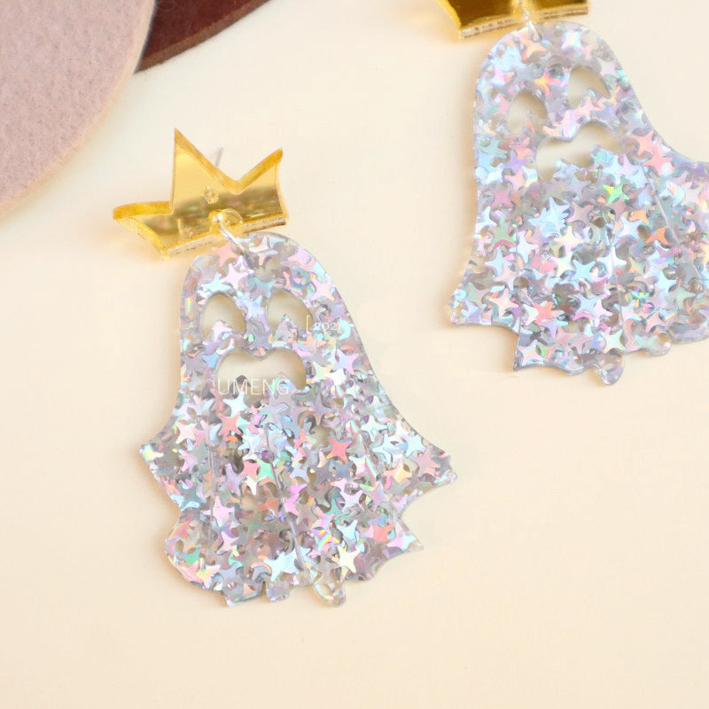 Crown Ghost Acrylic Earrings E6493