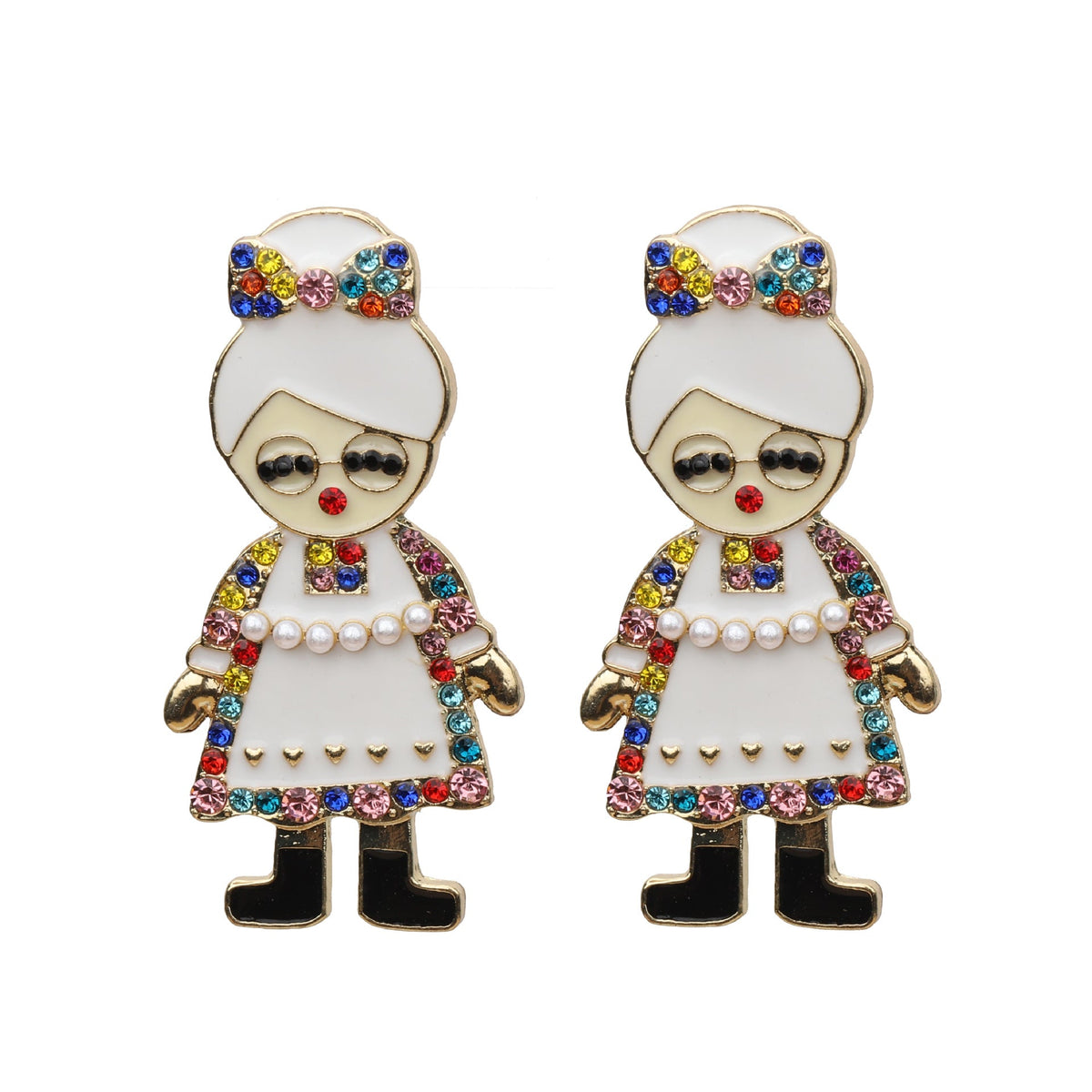 Santa Granny Rhinestone Earrings E6580